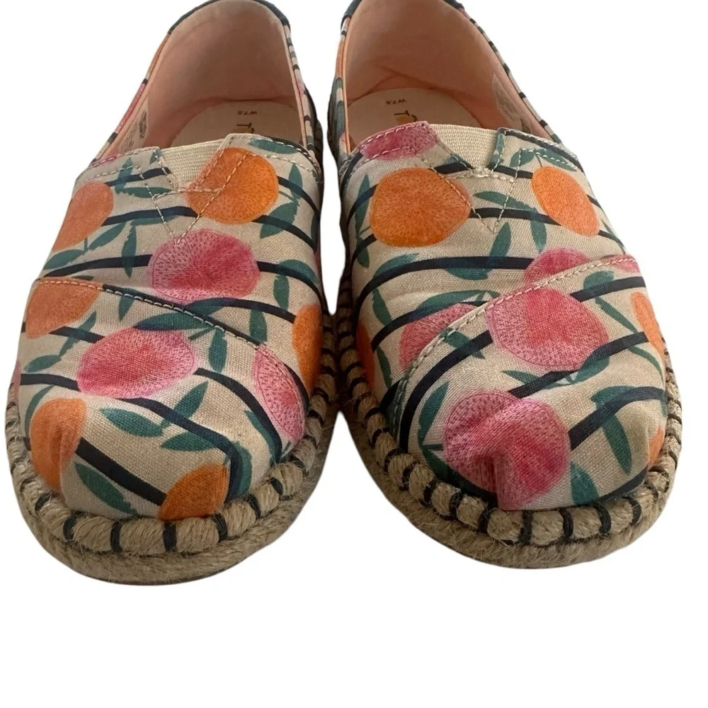 TOMS ALPARGATA NATURAL CITRUS STRIPE ROPE ESPADRILLE SIZE 7.5